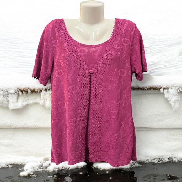 M Street Women's Fushia Front Button Closure Cutout Detail Layered Top Size L - Picture 1 of 10